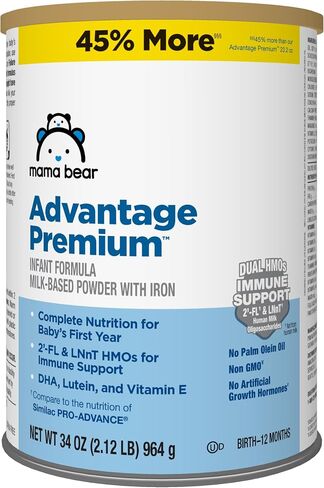 Amazon Brand - Mama Bear Advantage Premium Baby Formula Powder, 2'-FL HMO, LNnT HMOs for Immune Support, Non-GMO, 34 oz (Pack of 1) in Saudi Arabia