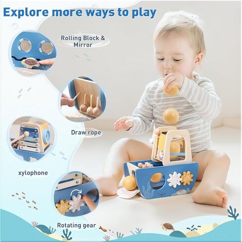 ibwaae Wooden Activity Cube Montessori Ball Drop Toys Developmental Toys for Infant Toys,Toddler Educational Learning Toy Gifts,5-in-1 Wooden Play Kit Wooden Toys for Babies in Kuwait