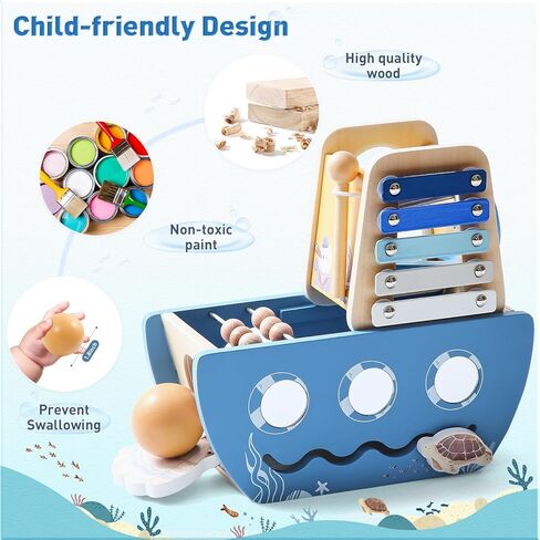 ibwaae Wooden Activity Cube Montessori Ball Drop Toys Developmental Toys for Infant Toys,Toddler Educational Learning Toy Gifts,5-in-1 Wooden Play Kit Wooden Toys for Babies in Kuwait