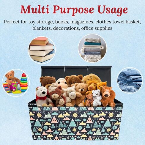 Large Foldable Kids Toy Chest - Large Toy Storage Organizer with Soft Close Lid for Nursery or Kids Room - Sturdy Toy Box with Fun Design - Durable Storage Chest for Boys and Girls in Saudi Arabia