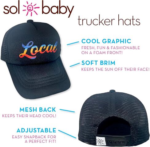Sol Baby Local Serape Print Black Adjustable Snapback Mesh Trucker Hat - Beach Baseball Cap for Infants, Toddlers & Youths in Kuwait
