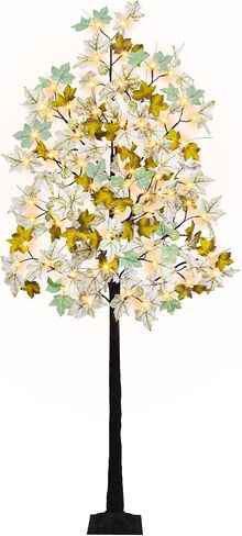 Krissing 8FT Fall Light Up Tree, Artificial Lighted Fall Eucalyptus Tree with 160 Led Lights Fake Large Autumn Tree for Fall Home Indoor Outdoor Thanksgiving Decor in Saudi Arabia