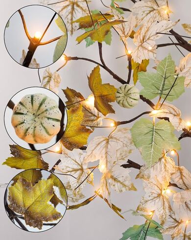 Krissing 8FT Fall Light Up Tree, Artificial Lighted Fall Eucalyptus Tree with 160 Led Lights Fake Large Autumn Tree for Fall Home Indoor Outdoor Thanksgiving Decor in Saudi Arabia