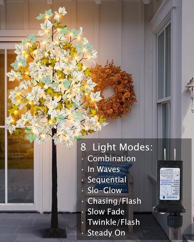 Krissing 8FT Fall Light Up Tree, Artificial Lighted Fall Eucalyptus Tree with 160 Led Lights Fake Large Autumn Tree for Fall Home Indoor Outdoor Thanksgiving Decor in Saudi Arabia