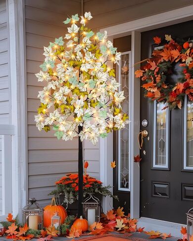 Krissing 8FT Fall Light Up Tree, Artificial Lighted Fall Eucalyptus Tree with 160 Led Lights Fake Large Autumn Tree for Fall Home Indoor Outdoor Thanksgiving Decor in Saudi Arabia
