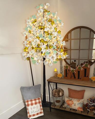 Krissing 8FT Fall Light Up Tree, Artificial Lighted Fall Eucalyptus Tree with 160 Led Lights Fake Large Autumn Tree for Fall Home Indoor Outdoor Thanksgiving Decor in Saudi Arabia