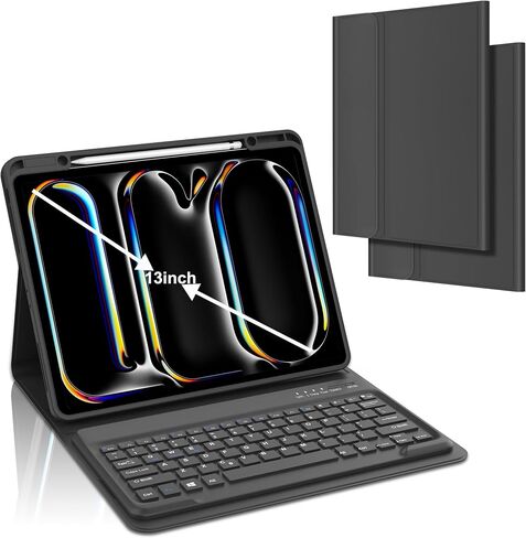 KVAGO for iPad Pro 13 inch M4 Case with Keyboard, Magnetic Bluetooth Keyboard Case, Auto Wake/Sleep, Folio Cover with Pencil Holder for iPad Pro 13 inch 2024, Black in Saudi Arabia