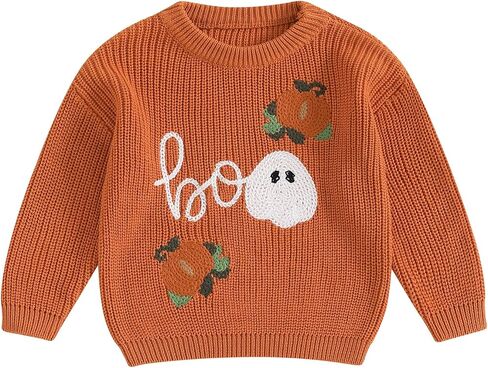 Toddler Baby Halloween Knitted Sweater Pumpkin/Ghost Embroidery Warm Long Sleeve Pullover Infant Sweater Shirts in Kuwait