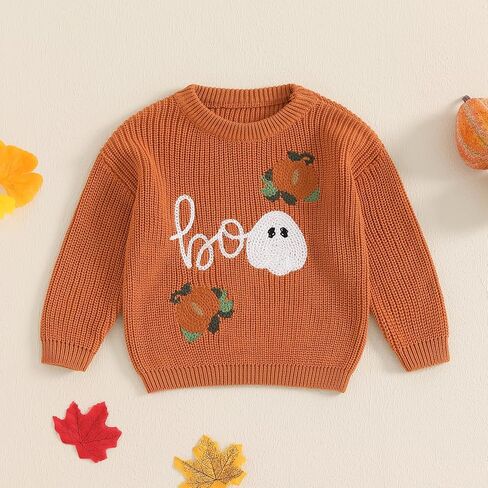 Toddler Baby Halloween Knitted Sweater Pumpkin/Ghost Embroidery Warm Long Sleeve Pullover Infant Sweater Shirts in Kuwait