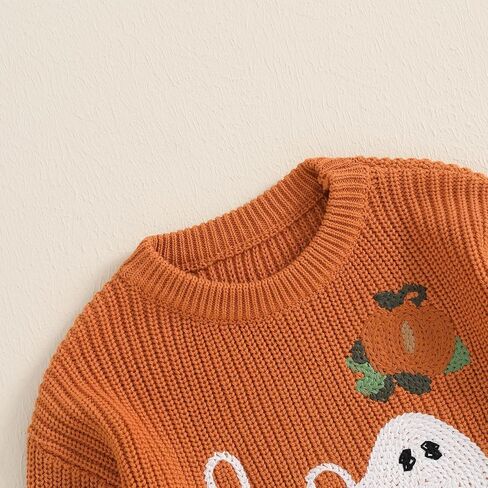 Toddler Baby Halloween Knitted Sweater Pumpkin/Ghost Embroidery Warm Long Sleeve Pullover Infant Sweater Shirts in Kuwait