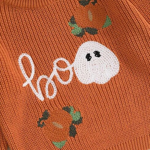 Toddler Baby Halloween Knitted Sweater Pumpkin/Ghost Embroidery Warm Long Sleeve Pullover Infant Sweater Shirts in Kuwait