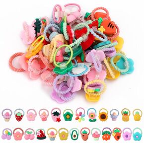 50pcs Baby Hair Ties, Cute Toddler Hair Ties for Little Girls Infant Colorful Cartoon Kids Hair Ties Elastic Baby Ponytail Holders Hair Scrunchies Hair Bands Accessories Gifts for Small Girls