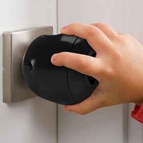 Child Safety Door Knob Cover (4 Pack) Hard-to-Remove Dual-Lock Door Handle Covers for Kids - Reusable Baby Proof Door Knob Locks - Installs Easily, No Tools Needed (Clear)