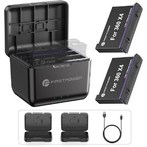 FirstPower 360 x4 Battery, 2-Pack 2500mAh Replacement Insta360 x4 Batteries with Triple Slot Battery Charger Hub Compatible with Insta 360 x4 Camera