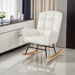 Rocking Chair for Nursery, Upholstered Glider with High Backrest, Nursery Rocker Comfortable Stylish Accent Armchair for Living Rooms Bedrooms Offices (Grey Velvet)