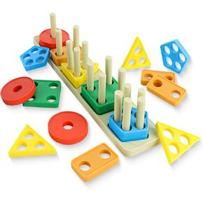 Silicone Montessori Toys for Toddlers and Kids 1 to 3-Year-Old Boys Girls, Silicone Sorting & Stacking Educational Toys, Color Recognition Stacker Shape Sorter, Learning Puzzles Gift (Bright)