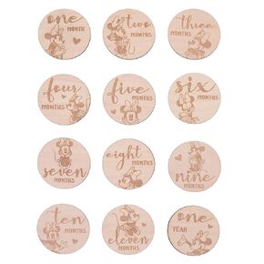 Disney Mickey Mouse Natural Wood Tone, 12 Piece Wooden Engraved Milestone Cards