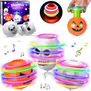 6 PCS Halloween Spinning Toy Gifts for Kids, Light Up Flashing Halloween Spin Tops with LED Gyroscope for Halloween Party Favors, Goodie Bag fillers - Pumpkin, Skull
