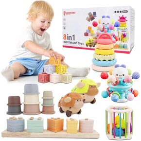 Baby Toys 6 to 18 Months, 8 in 1 Montessori Toys Set, Educational Learning Toys for Toddlers Babies Sensory Toys Newborn Infant Gifts for Boys & Girls