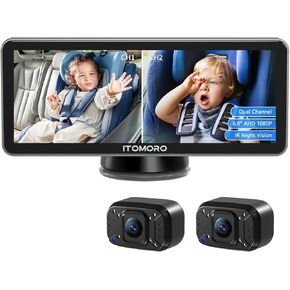 Itomoro Baby Car Camera Dual-Channel 6.8 inch HD 1080P Car Baby Camera Display with 2 IR Night Vision Camera, Easily Install Car Camera for Baby with Crystal Clear Wide View for Rear Facing Seat