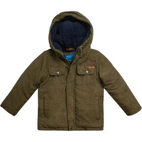 Perry Ellis Boys' Jacket - Heavyweight Corduroy Sherpa Lined Hooded Puffer Jacket - Winter Quilted Jacket for Boys (12M-7)