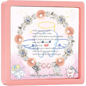 Tooth Fairy Gifts, Tooth Fairy Bracelet, First Tooth Fairy Gift, Lost First Milk Tooth First Fallen Baby Tooth Gift, Tooth Fairy Jewelry for Daughter, Niece, Granddaughter,Nude Pink