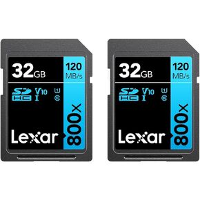 Lexar High-Performance 800x 64GB (2-Pack) SDXC UHS-I Cards, Up to 120MB/s Read, for Point-and-Shoot Cameras, Mid-Range DSLR, HD Camcorder (LSD0800064G-B2NNU)