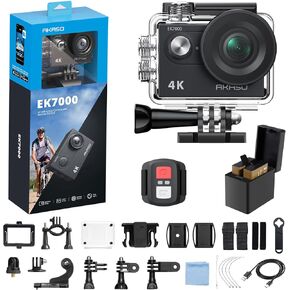 AKASO EK7000 4K30fps Action Camera - 131ft Waterproof Camera with EIS 4X Zoom Remote Control Ultra HD 20MP Underwater Camera with Accessories Kit