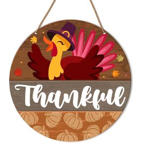 Thanksgiving Door Decor Sign Turkey Decorations for Home Kitchen Fall Autumn Welcome Sign for Front Door Porch Wall Wooden Hanging Sign