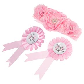 Gender Reveal Party Pin Set Photography Props Baby Shower Brooch Pregnancy Sash Badge Keepsake Chiffon Bouquet Ideal for Girl Baby Shower Tinplate Dad Badge