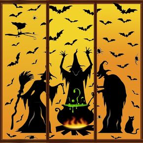 Halloween Decorations Window Clings Decor,Large Wicked Witch Clings Bats Spider Black Cat Silhouette,for Halloween Party Supplies Favors Halloween Window Stickers Decals (Halloween Stickers)