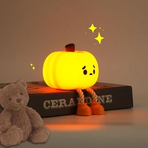 Cute Pumpkin Night Light, Silicone Rechargeable LED Lamp, Dimmable Nursery Nightlight, Halloween Décor Birthdays Gift for Kids Children