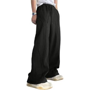 GORGLITTER Men's Bell Bottoms Pant Wide Leg Pants Drawstring Waist Baggy Flare Pants with Pockets Trousers