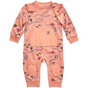 Carhartt Kid's CM9738 Long-Sleeve Printed Coverall - Girls - 3 Months - Peach Amber