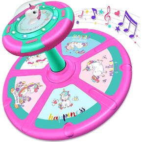 Unicorn Sit and Spin Toy for Toddler Girl Ages 1-3 2-4, Kids 360° Spinning Seat with LED & Sound, Indoor Active Play Early Development Toys