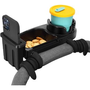 Universal Stroller Snack Tray, Stroller Cup Holder Tray with Silicone Flexible Arms Grip，3 in 1 Stroller Accessories