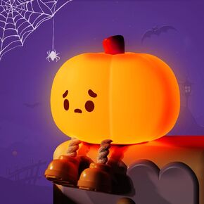 Luditek Pumpkin Night Light, Cute LED Lamp, Silicone Dimmable Nursery Nightlight for Kids, Silicone Rechargeable Bedside Touch Lamp, Funny Office Desk Halloween Decor for Woman and Kids