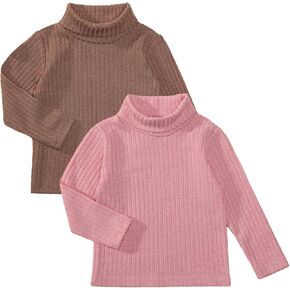 DEFAHN Baby Turtleneck Bodysuit Long Sleeve Boy Girl Solid Cotton Jumpsuit Outfit 0-24 Months, 2 Pack