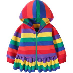 HILEELANG Toddler Girl Zip Up Hooded Sweatshirts Jacket With Ruffle Hem Cotton Lightweight Outwear