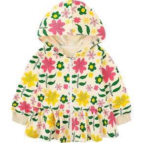 HILEELANG Toddler Girl Zip Up Hooded Sweatshirts Jacket With Ruffle Hem Cotton Lightweight Outwear