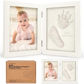 Baby Footprint Kit, Baby Shower Gifts for Girls, Boys - Personalized Baby Hand and Footprint Kit Keepsake, Newborn Handprint Foot Prints Makers, Nursery Picture Frame, New Mom Gift (Petal Pink)