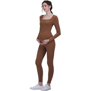 Maternity Jumpsuits Pregnancy Bodysuits Ribbed Square Neck Long Sleeved Romper Bodycon T Shirts Yoga Leggings