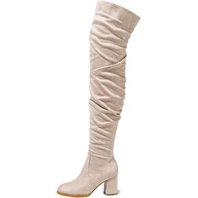 YING LAN Over The Knee High Boots For Women Pull On Side Zipper Chunky Block Heel Thigh High Boots