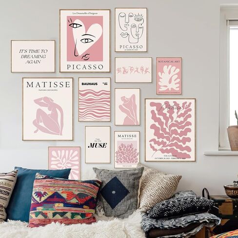 KINYEYE Pink Wall Decor Aesthetic Pictures Abstract Danish Pastel Prins Light Pink Dorm Wall Decor(UNFRAMED) in Saudi Arabia