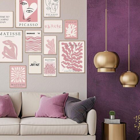 KINYEYE Pink Wall Decor Aesthetic Pictures Abstract Danish Pastel Prins Light Pink Dorm Wall Decor(UNFRAMED) in Saudi Arabia