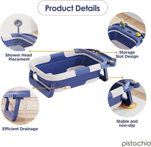 Collapsible Baby Bathtub for Newborn,Foldable Baby Tubs with Soft Cushion & Thermometer for Infants to Toddler 0-24 Months,Portable Travel Bathtub with Drain Hole (Blue) in Saudi Arabia