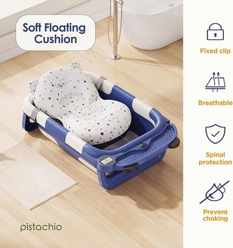 Collapsible Baby Bathtub for Newborn,Foldable Baby Tubs with Soft Cushion & Thermometer for Infants to Toddler 0-24 Months,Portable Travel Bathtub with Drain Hole (Blue) in Saudi Arabia