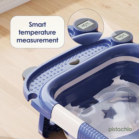 Collapsible Baby Bathtub for Newborn,Foldable Baby Tubs with Soft Cushion & Thermometer for Infants to Toddler 0-24 Months,Portable Travel Bathtub with Drain Hole (Blue) in Saudi Arabia