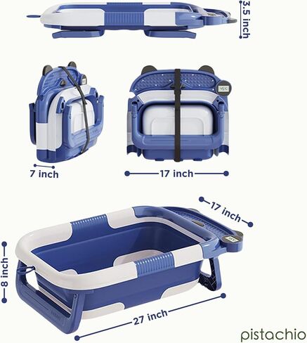 Collapsible Baby Bathtub for Newborn,Foldable Baby Tubs with Soft Cushion & Thermometer for Infants to Toddler 0-24 Months,Portable Travel Bathtub with Drain Hole (Blue) in Saudi Arabia