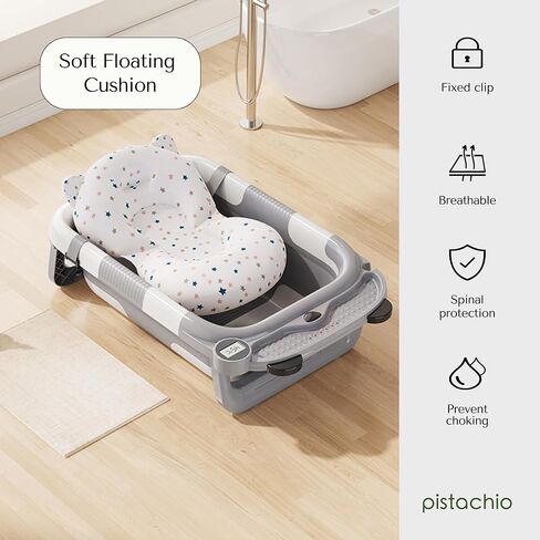 Collapsible Baby Bathtub for Newborn,Foldable Baby Tubs with Soft Cushion & Thermometer for Infants to Toddler 0-24 Months,Portable Travel Bathtub with Drain Hole (Blue) in Saudi Arabia